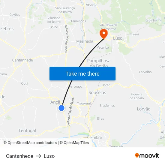 Cantanhede to Luso map