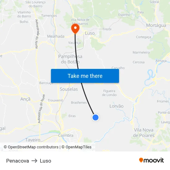 Penacova to Luso map