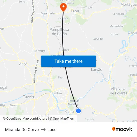 Miranda Do Corvo to Luso map