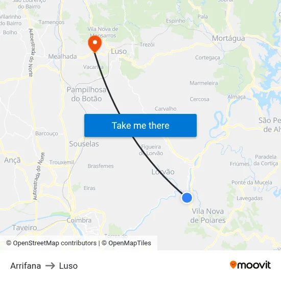 Arrifana to Luso map