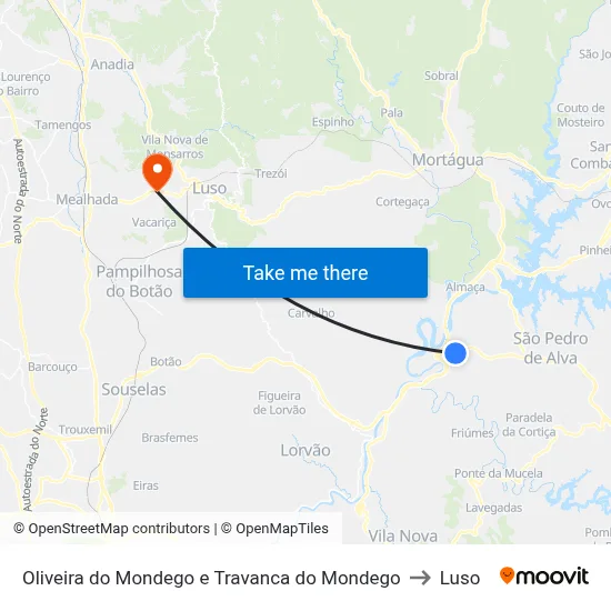Oliveira do Mondego e Travanca do Mondego to Luso map