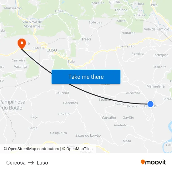 Cercosa to Luso map