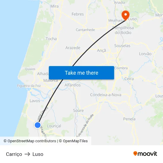 Carriço to Luso map