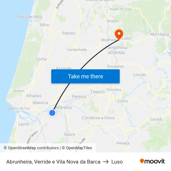 Abrunheira, Verride e Vila Nova da Barca to Luso map