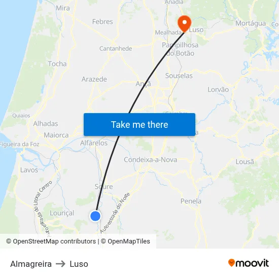 Almagreira to Luso map