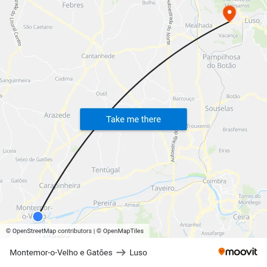 Montemor-o-Velho e Gatões to Luso map