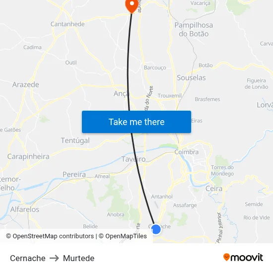 Cernache to Murtede map