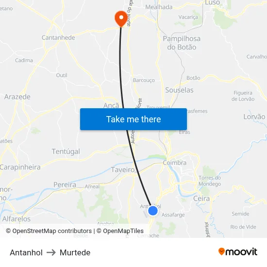 Antanhol to Murtede map