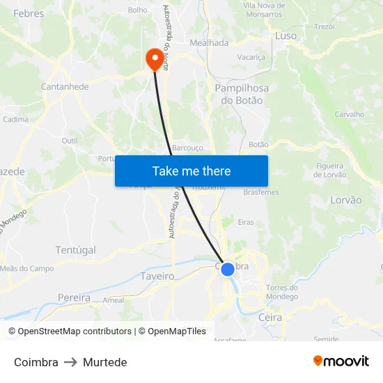 Coimbra to Murtede map