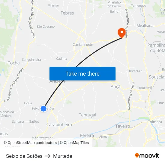 Seixo de Gatões to Murtede map