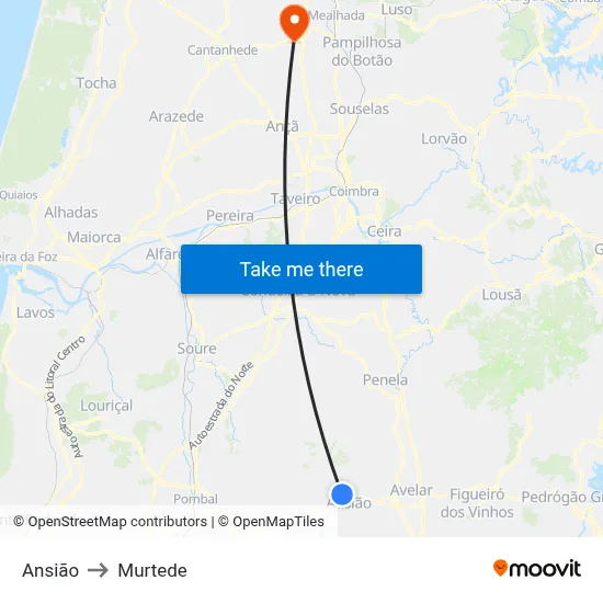 Ansião to Murtede map