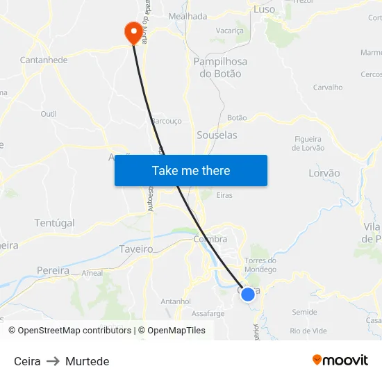 Ceira to Murtede map