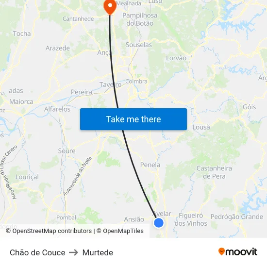 Chão de Couce to Murtede map