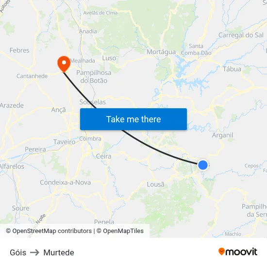 Góis to Murtede map