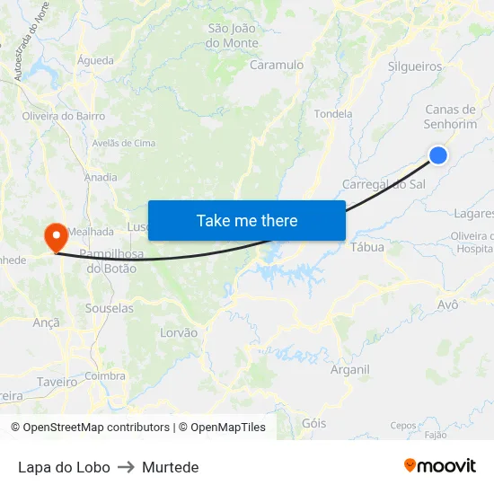 Lapa do Lobo to Murtede map