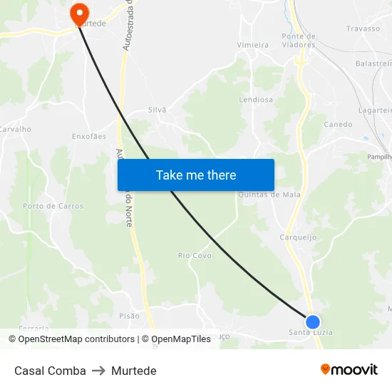 Casal Comba to Murtede map