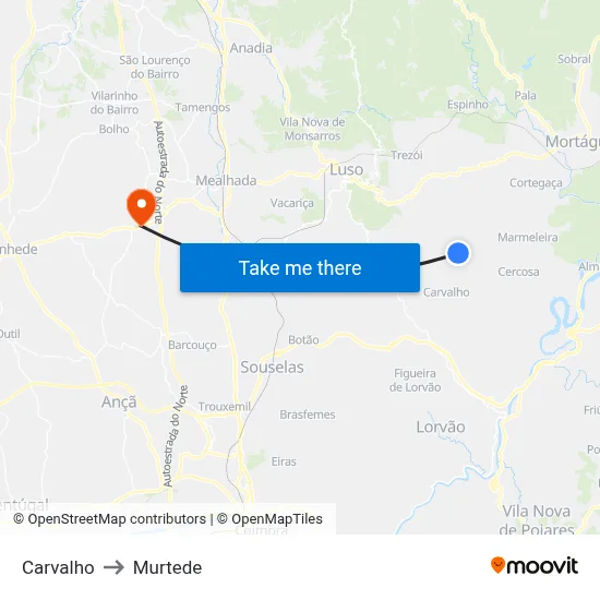 Carvalho to Murtede map