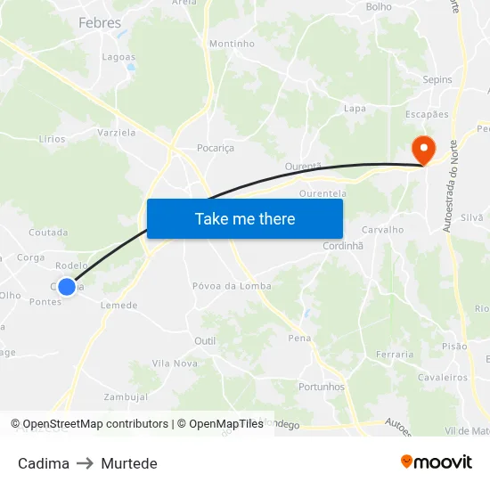 Cadima to Murtede map