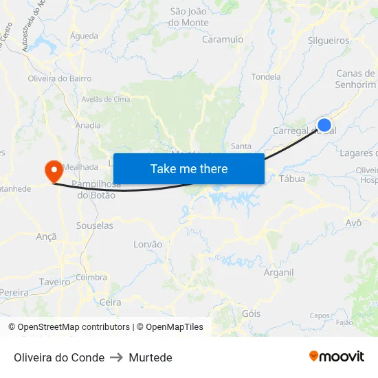 Oliveira do Conde to Murtede map