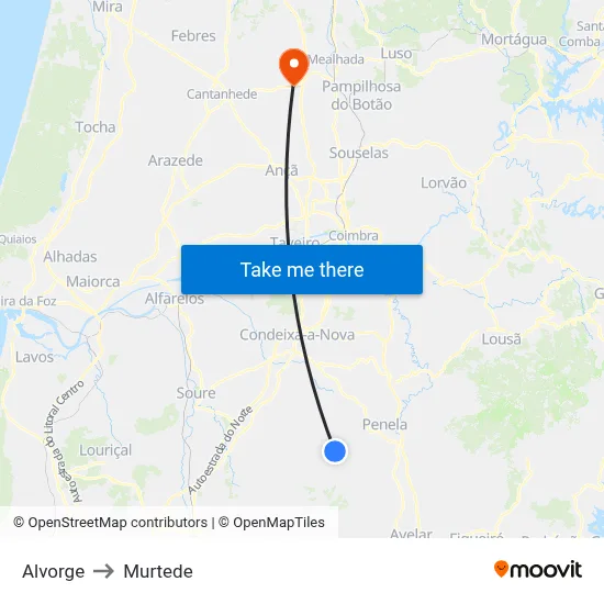 Alvorge to Murtede map