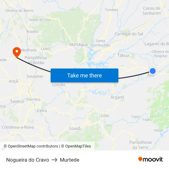 Nogueira do Cravo to Murtede map