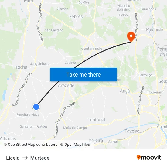 Liceia to Murtede map