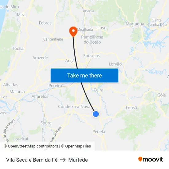 Vila Seca e Bem da Fé to Murtede map