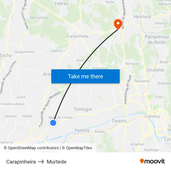 Carapinheira to Murtede map