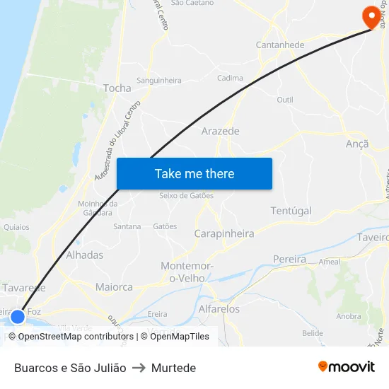 Buarcos e São Julião to Murtede map