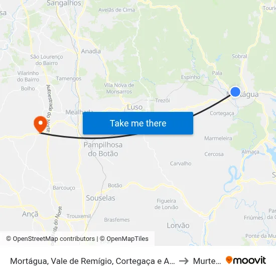 Mortágua, Vale de Remígio, Cortegaça e Almaça to Murtede map