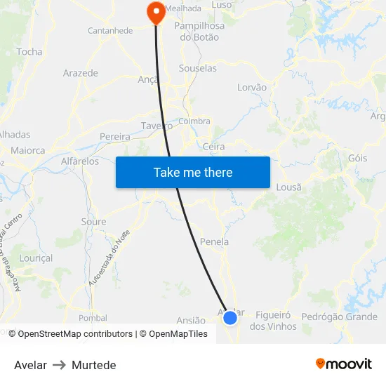 Avelar to Murtede map