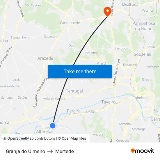 Granja do Ulmeiro to Murtede map