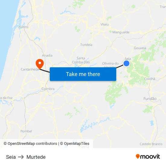 Seia to Murtede map