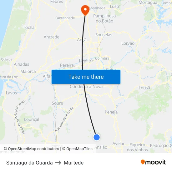 Santiago da Guarda to Murtede map