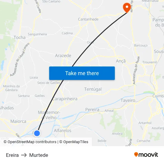 Ereira to Murtede map