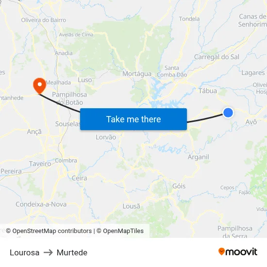 Lourosa to Murtede map