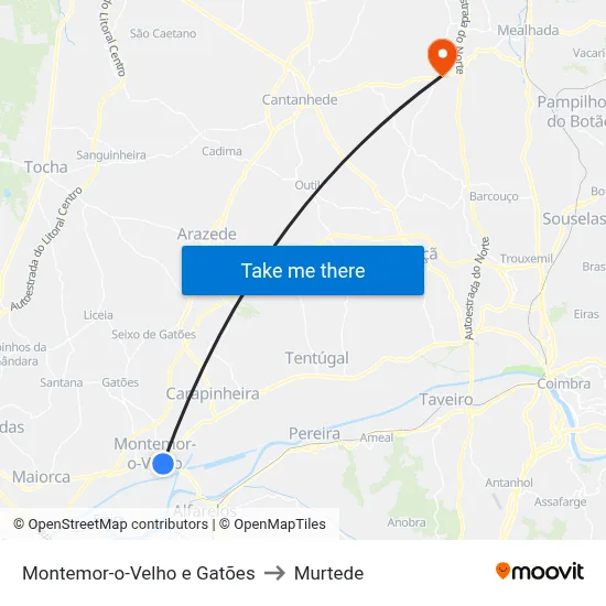 Montemor-o-Velho e Gatões to Murtede map