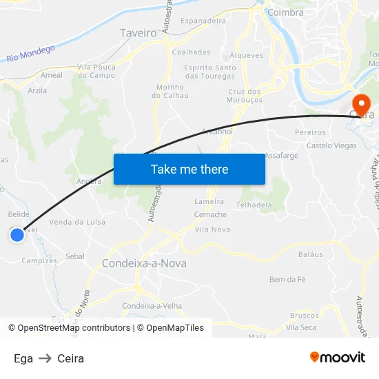 Ega to Ceira map