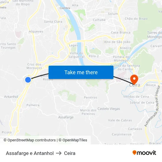 Assafarge e Antanhol to Ceira map