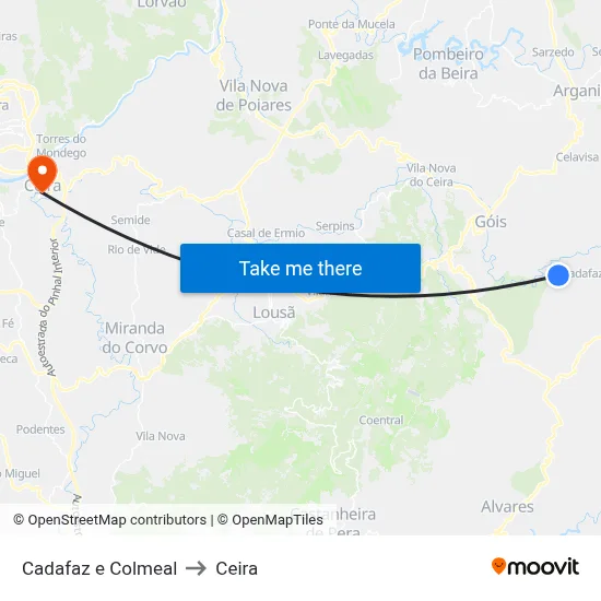 Cadafaz e Colmeal to Ceira map