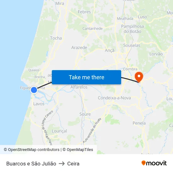 Buarcos e São Julião to Ceira map