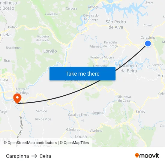Carapinha to Ceira map