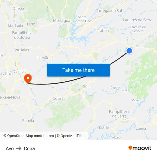 Avô to Ceira map