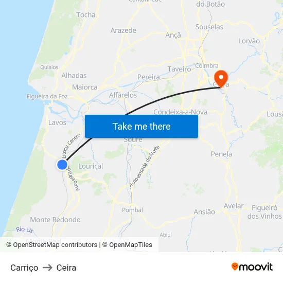 Carriço to Ceira map