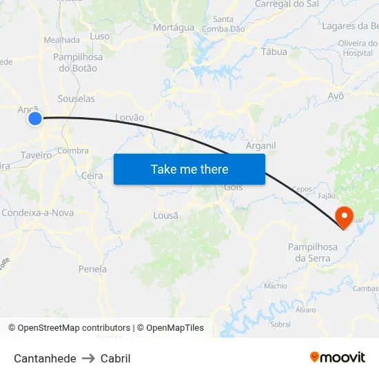 Cantanhede to Cabril map