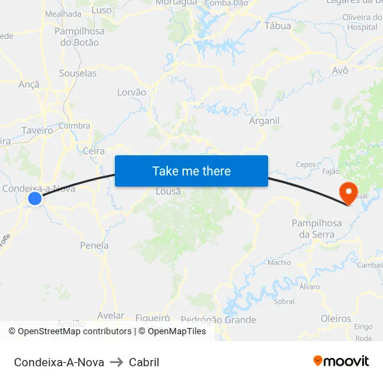 Condeixa-A-Nova to Cabril map