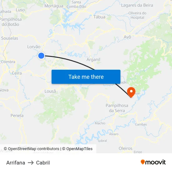 Arrifana to Cabril map