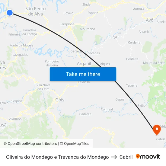 Oliveira do Mondego e Travanca do Mondego to Cabril map