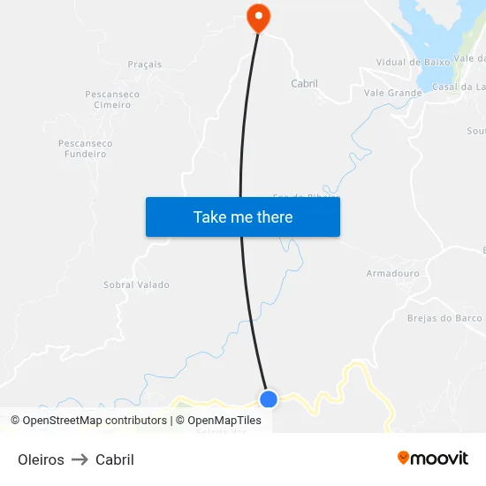 Oleiros to Cabril map