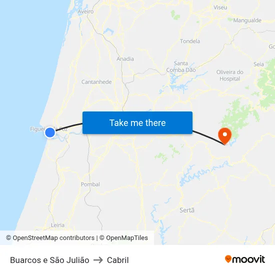 Buarcos e São Julião to Cabril map